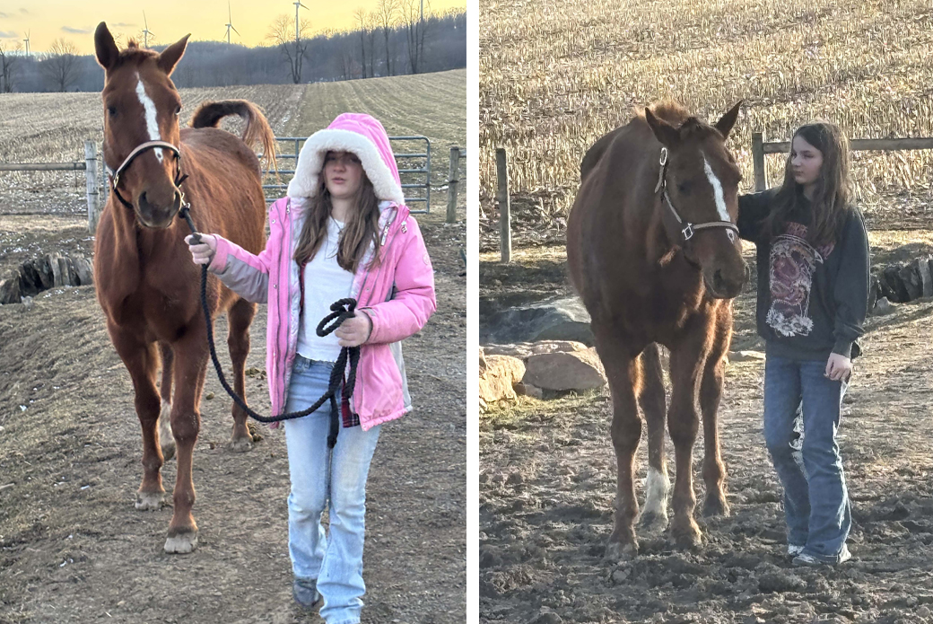 Girls walking horses